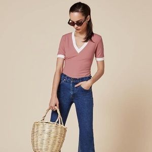 Reformation Palmer V Neck Ribbed Top